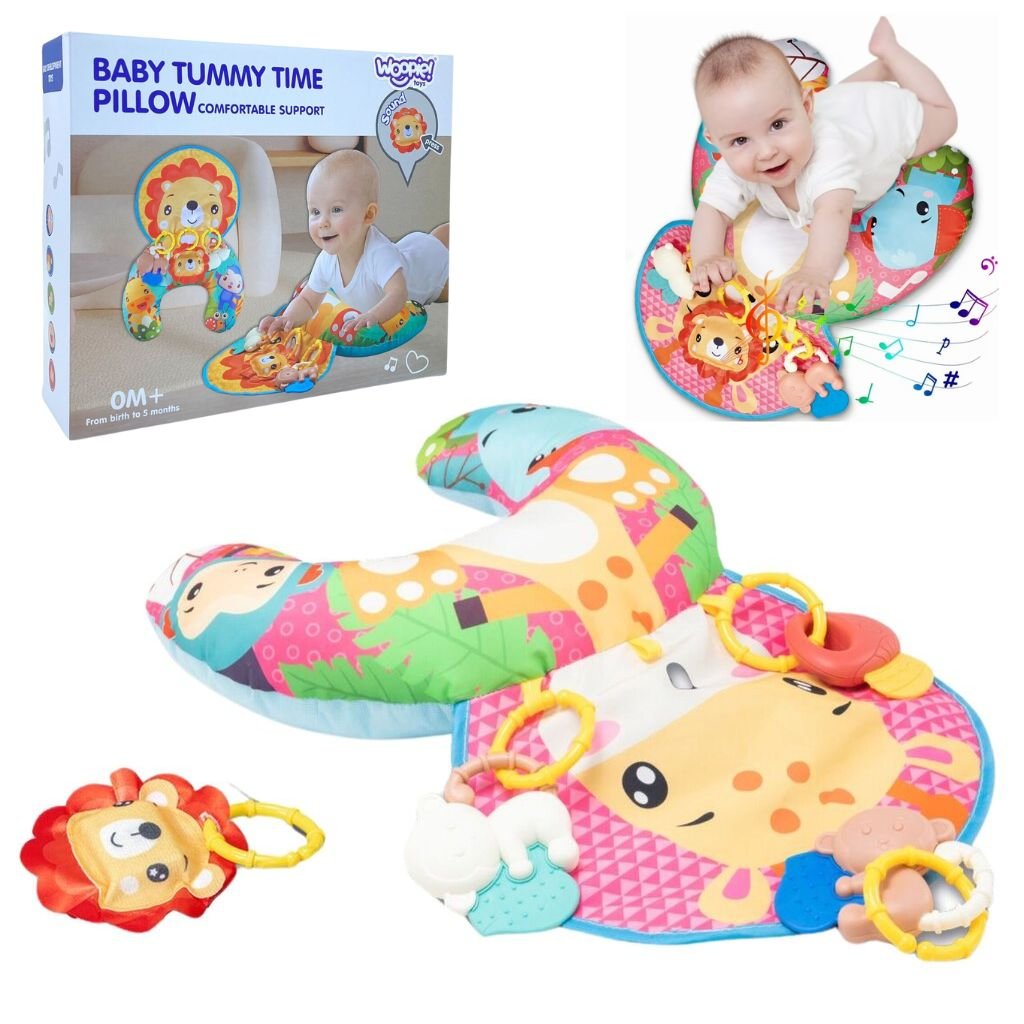 Coussin de Jeu Bébé - Jouet d'Éveil Sensoriel Montessori avec Animaux Sonores – وسادة البطن للرضع