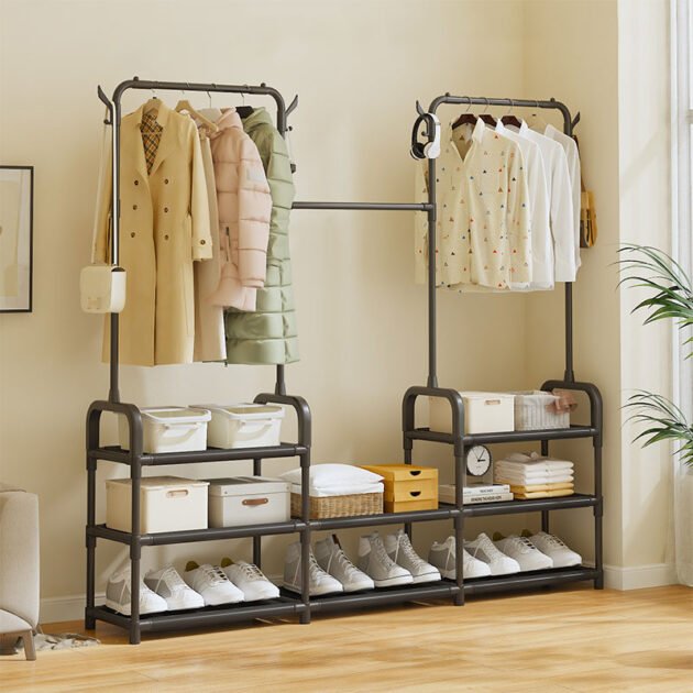 Porte Manteau et Organisateur de Chaussures en Métal de Grande Capacité - علاقة ملابس ومنظم أحذية 2في1