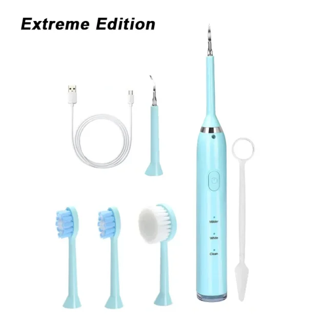 Brosse à dents à ultrasons 3en1 Nettoyeur de dents étanche IPX7 Kit de nettoyage dentaire en mode muet à trois vitesses avec charge USB