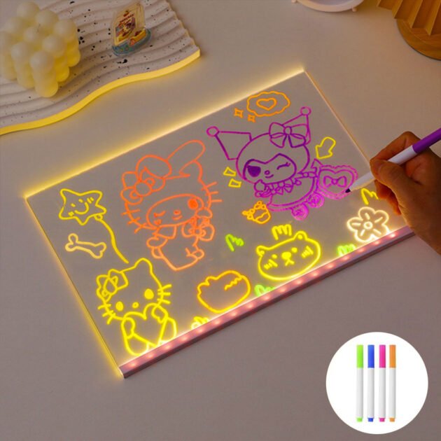 Tableau à Dessin LED coloré avec 4 stylos 30x20cm – لوحة مضيئة للرسم والتلوين