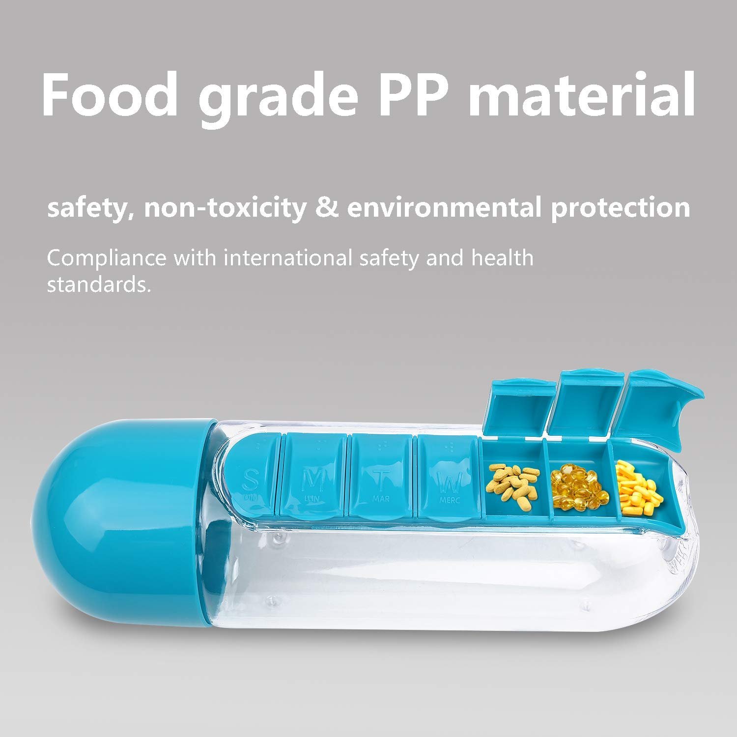 زجاجة ماء محمولة سعة 600 مل ومنظم للأدوية - الصورة 7