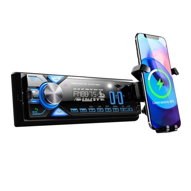 Poste radio BT Avec Support smart-phone intégré  1 Din Radio FM ,SD,TF, 2-USB 12V