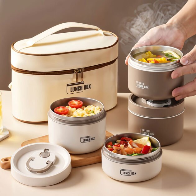 Lunch Box 4 étage avec Sac Isotherme Isolant – حافظة طعام حرارية 4 طبقات قابلة للاستخدام في الميكروويف