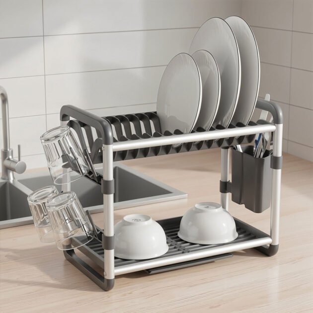 Egouttoir à Vaisselle en Aluminium de Haute Qualité 2 étages SX-842 – منظم أواني الغسيل