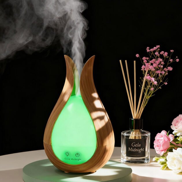 Humidificateur à Grain de Bois 200ml avec 7 Lumières de Couleur – معطر جو في الغرف