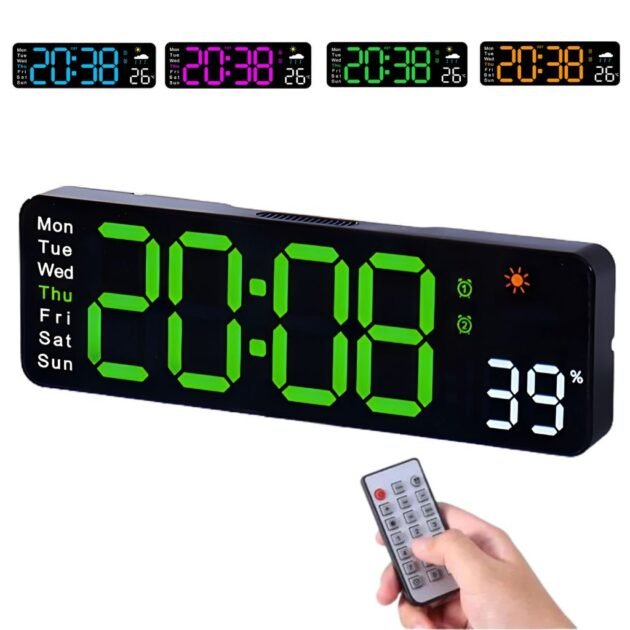 ساعة حائط رقمية مع شاشة عرض درجة الحرارة