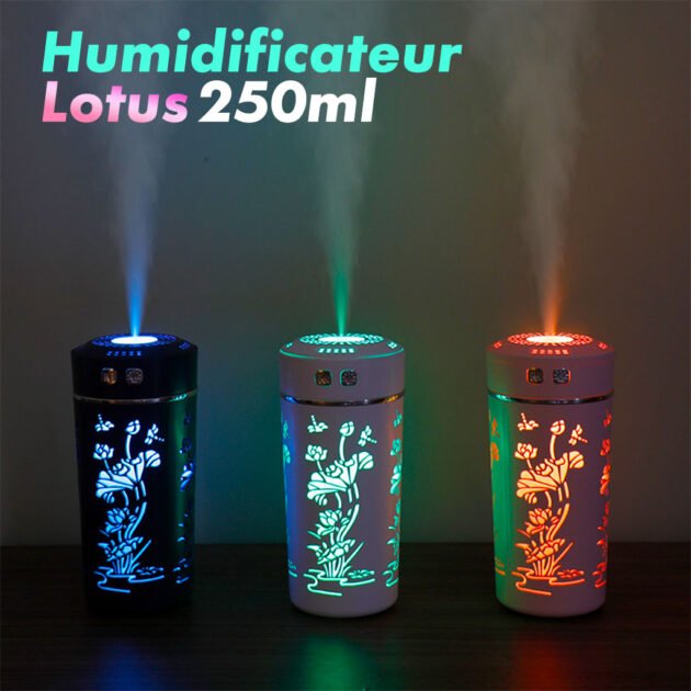 Diffuseur d’huiles essentielles et d’arôme froid, tasse de fleur de Lotus USB 250ml