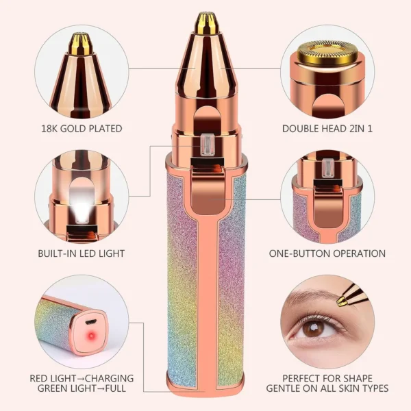 Rasoir électrique 2 en 1 pour femmes Rechargeable épilateur Facial sans douleur - الصورة 6