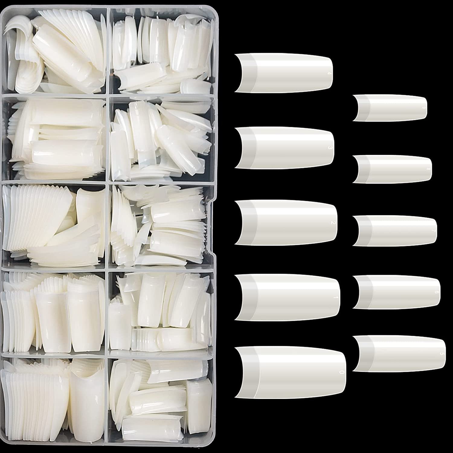 Boite 500 Pcs Pose Capsules 10 Sizes ongles transparent - الصورة 2