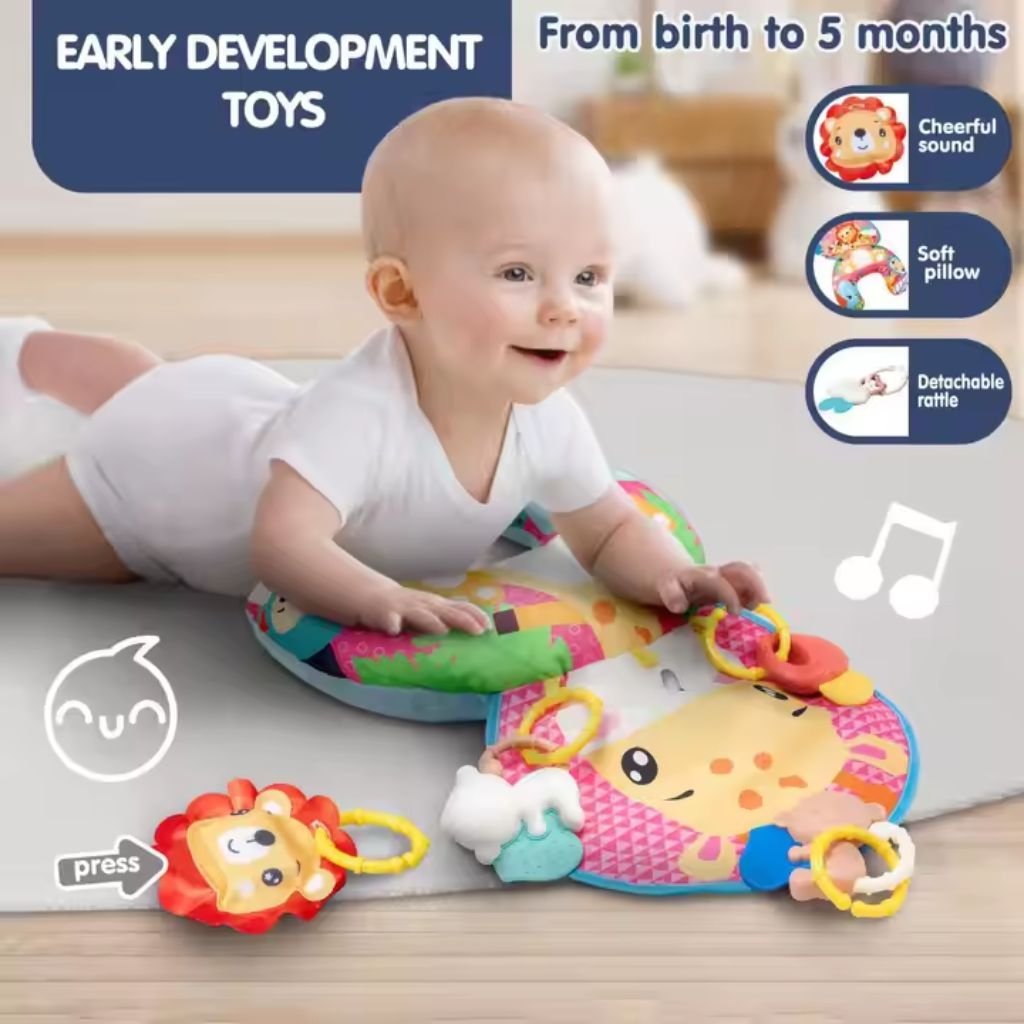 Coussin de Jeu Bébé - Jouet d'Éveil Sensoriel Montessori avec Animaux Sonores – وسادة البطن للرضع - الصورة 5