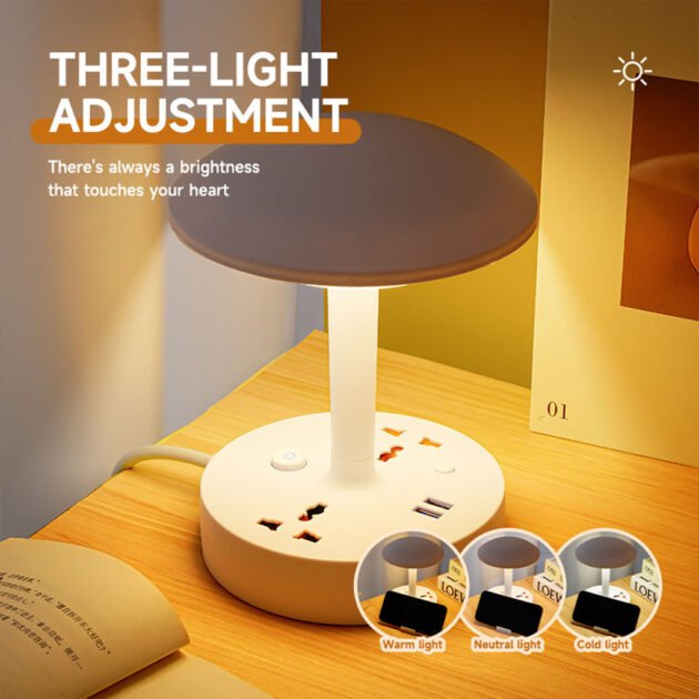 Multiprise et lampe de bureau 2500W avec USB Ports à intensité variable 3 couleurs