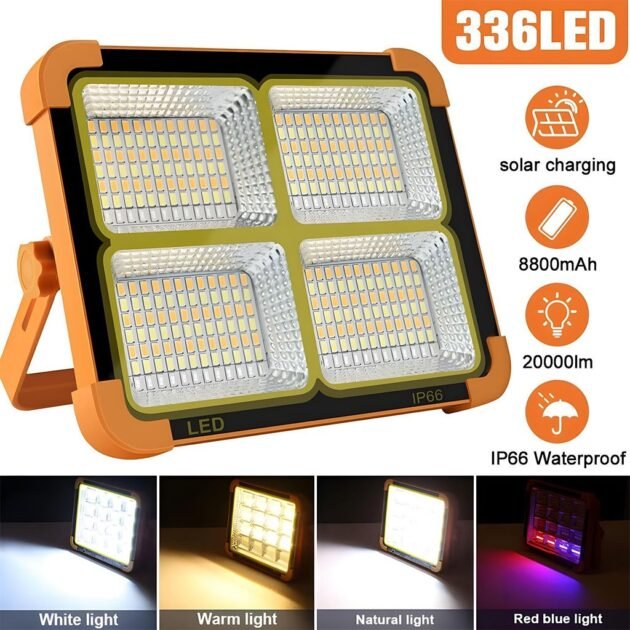 كشاف قابل لإعادة الشحن بقوة واط مزود بلوحة شمسية