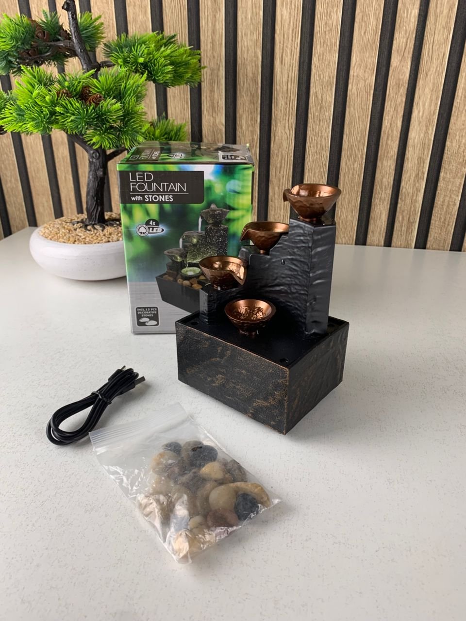 Fontaine à eau cascade avec éclairage LED pour décoration intérieure et ambiance V1 - الصورة 3