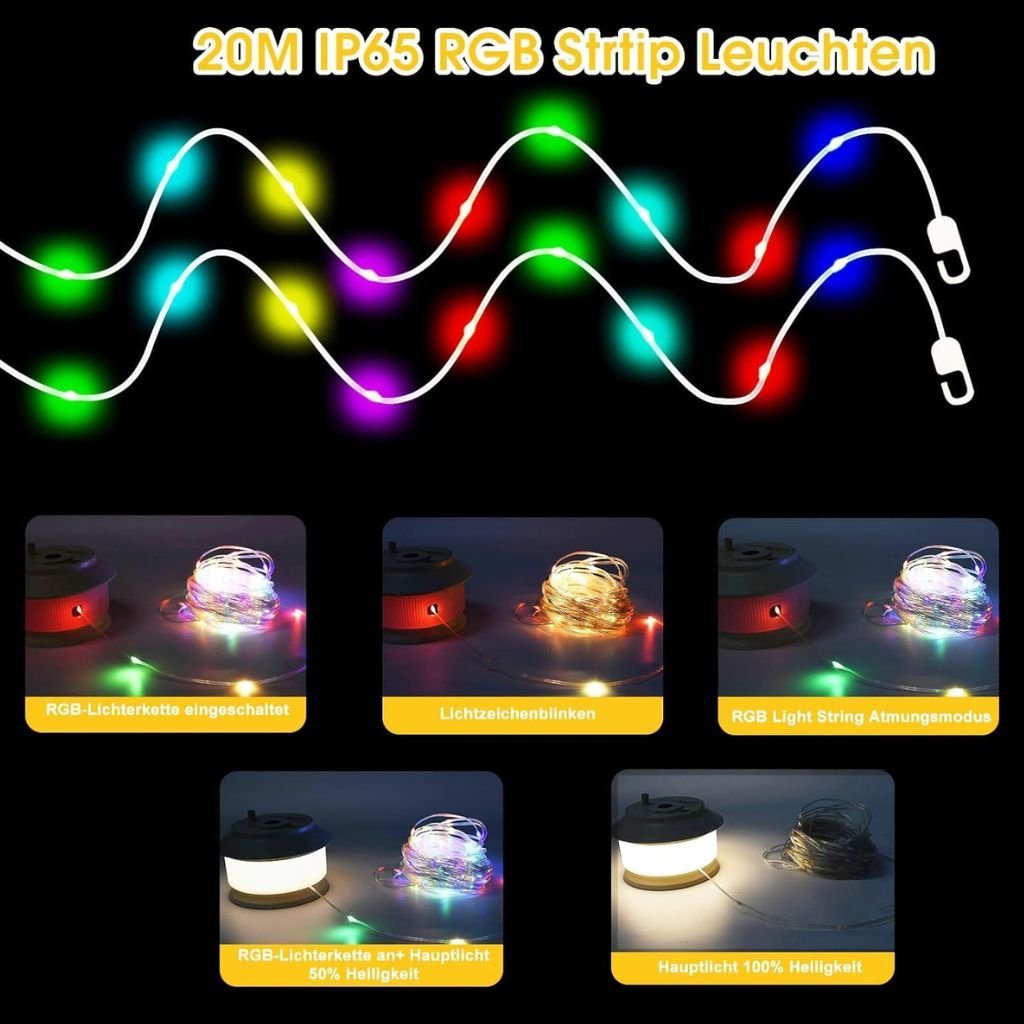 أضواء سلسلة خارجية قابلة لإعادة الشحن بطول 20 مترًا - الصورة 3