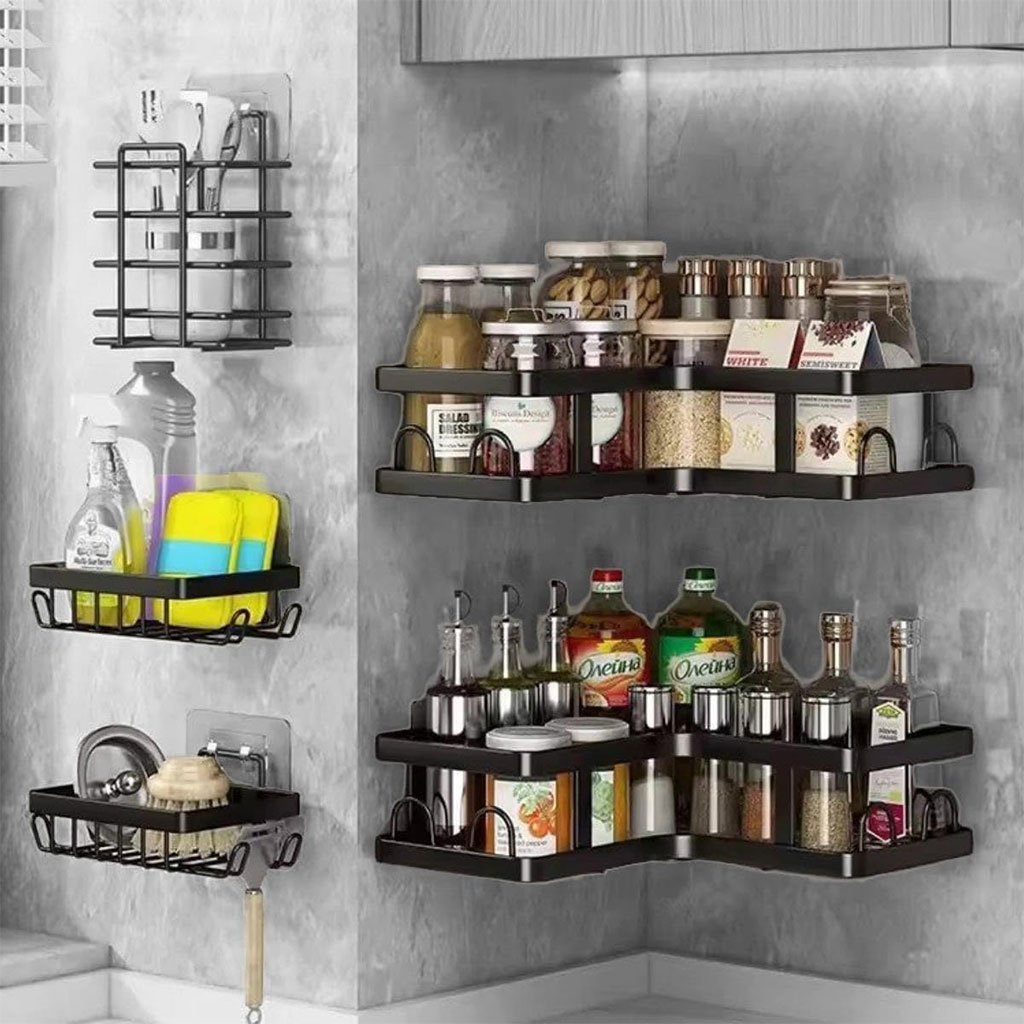 Étagère de rangement pour salle de bain 5pcs en acier inoxydable – طقم رفوف تنظيم للحمام - الصورة 5