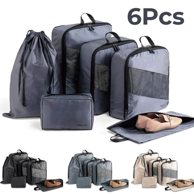 مجموعة من 6 حقائب سفر قابلة للتوسيع والضغط للحقائب