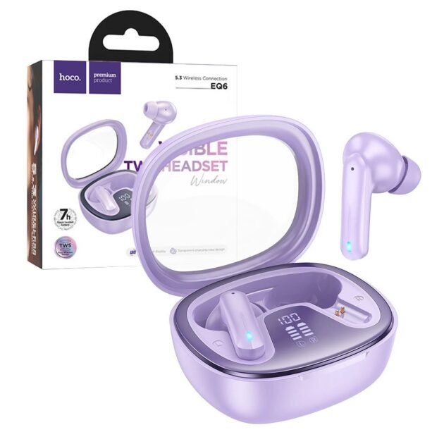 سماعات أذن لاسلكية بنفسجية اللون بتقنية بلوتوث 5.3