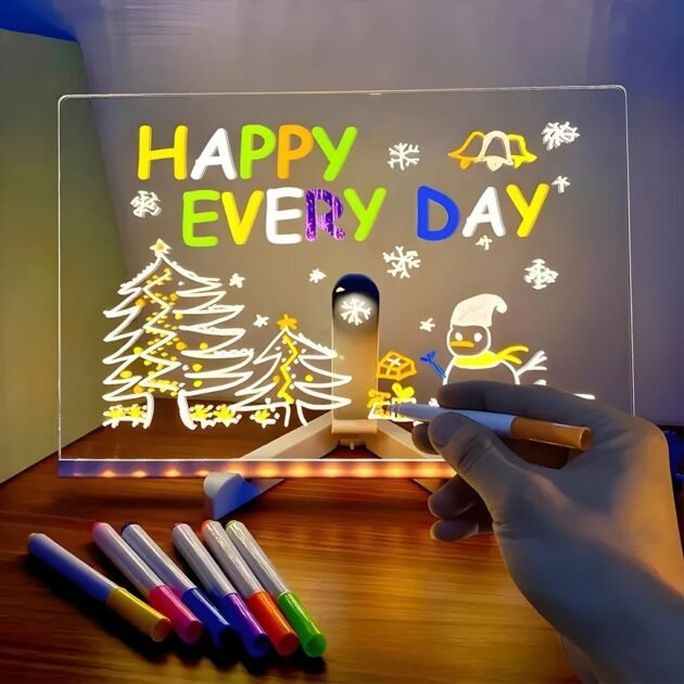 لوحة مذكرات مضيئة بتقنية مع قلم بسبعة ألوان وحامل