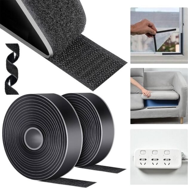 شريط فيلكرو أسود مزدوج الجوانب 200 سم × 2