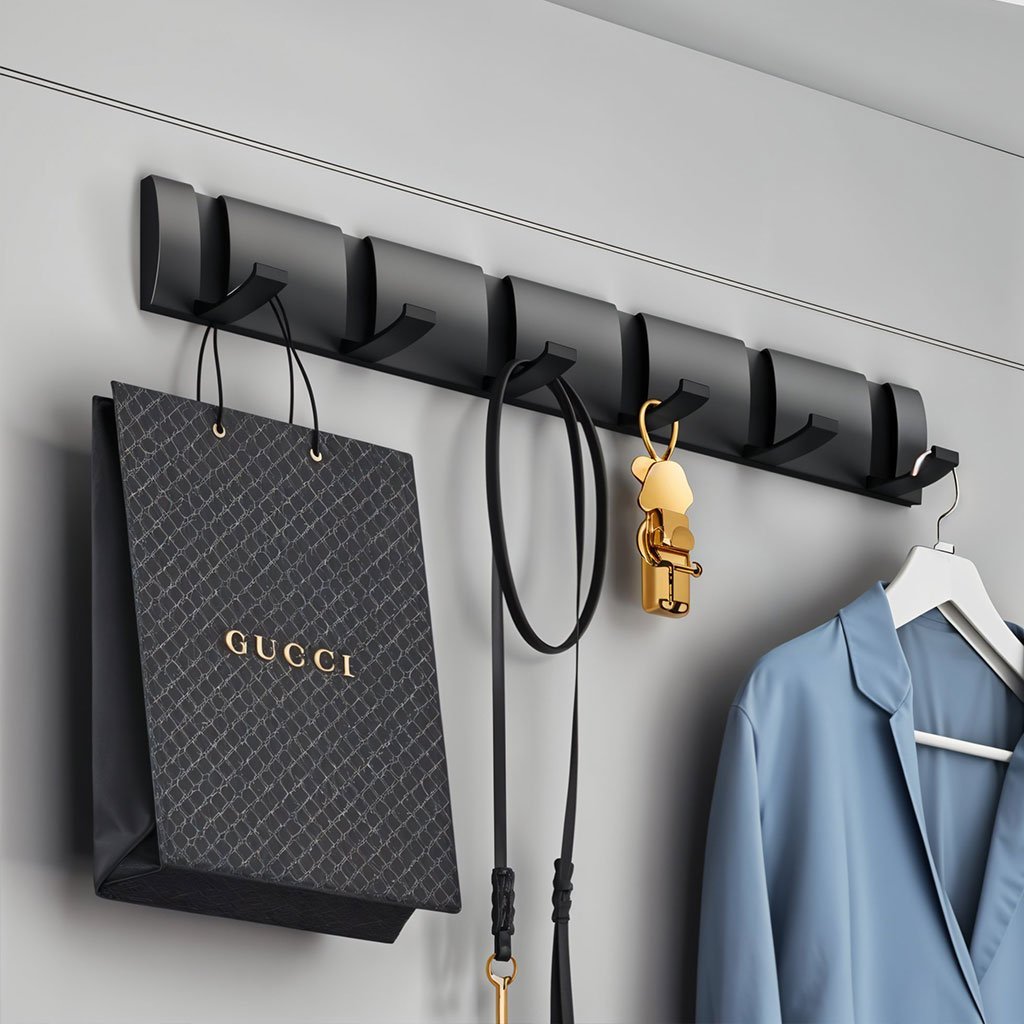 علاقة ملابس معدنية مثبتة على الحائط مزودة ب 6