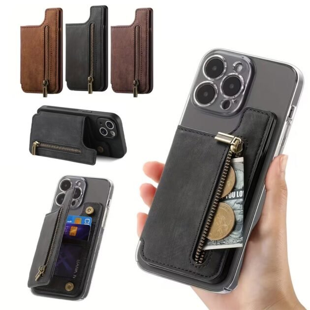 جراب محفظة بسحاب للهاتف مع فتحات للبطاقات