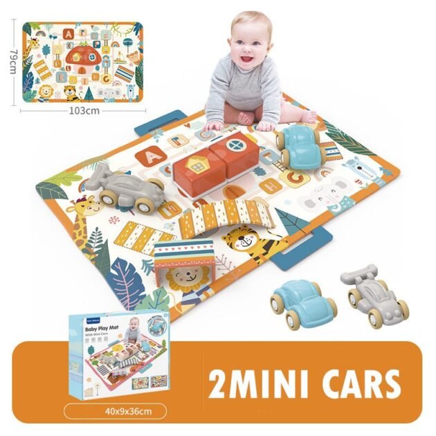 سجادة لعب بنمط حلبة الغابة مع سيارتين لعبة