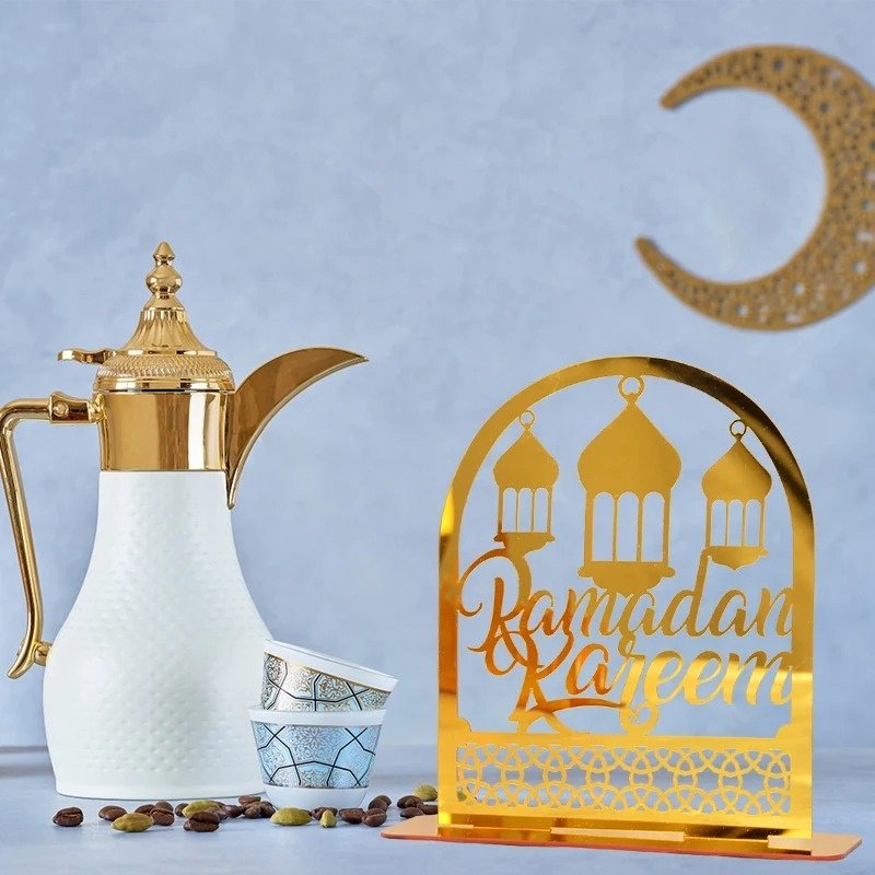Ornements en acrylique Ramadan Kareem, lanterne étoile de lune dorée, décorations pour la maison زينة رمضان كريم أكريليك، فانوس نجمة القمر الذهبي - الصورة 4