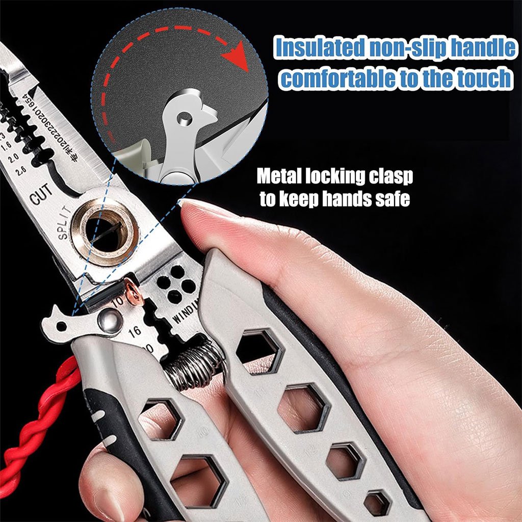 Pince à Dénuder Multifonction de 17,8 cm 9-en-1 Outil à Dénudage Pour Électriciens Professionnel - الصورة 3