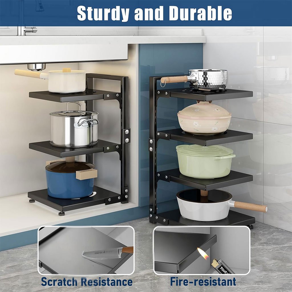 Organisateur de casseroles à fixer sous un meuble robuste et réglable à 7 niveaux – منظم أواني - الصورة 5
