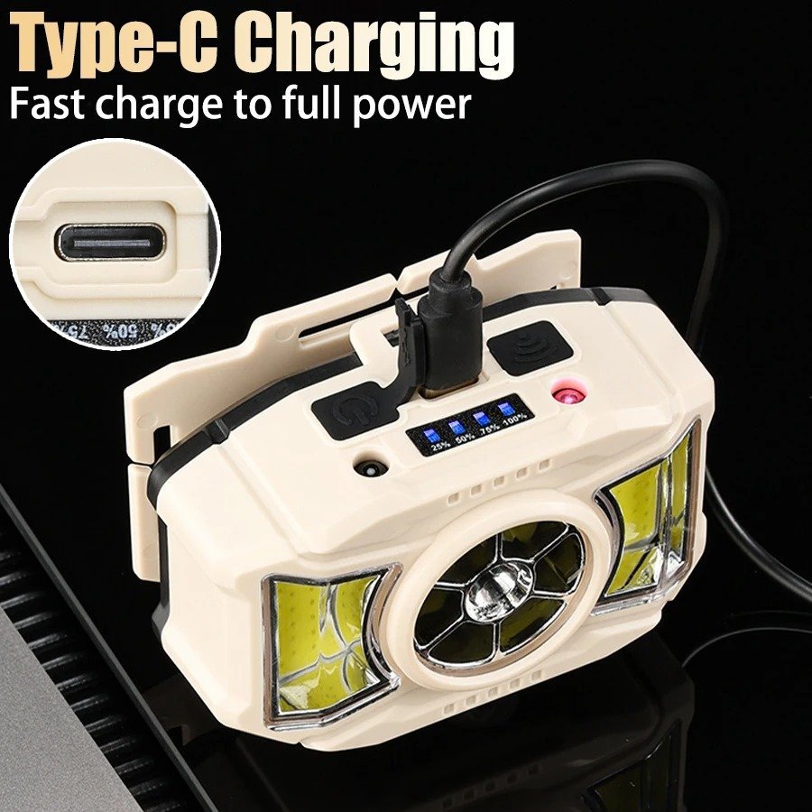 مصباح رأس بتقنية قابل لإعادة الشحن عبر منفذ مع - الصورة 5