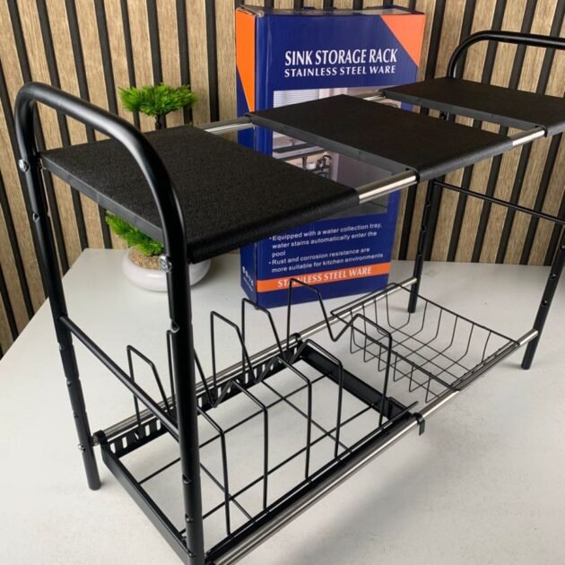 Organisateur Sous Évier Extensible de Cuisine 2 Niveaux Réglable – منظم أغراض في المطبخ