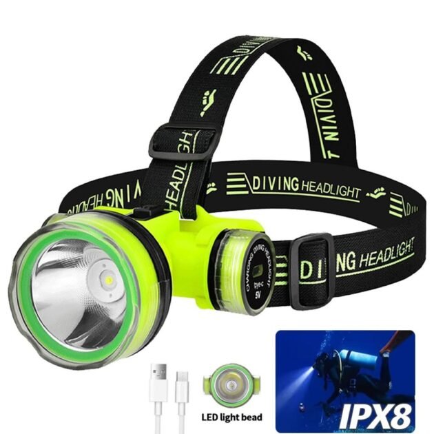 مصباح رأس للغوص مقاوم للماء وقابل لإعادة الشحن