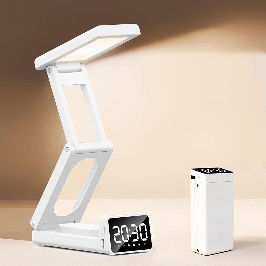 مصباح مكتبي لاسلكي قابل لإعادة الشحن مزود بساعة منبه - الصورة 6
