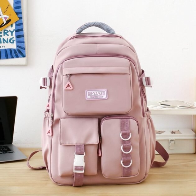 حقائب ظهر مدرسية وردية اللون بتصميم كاجوال من