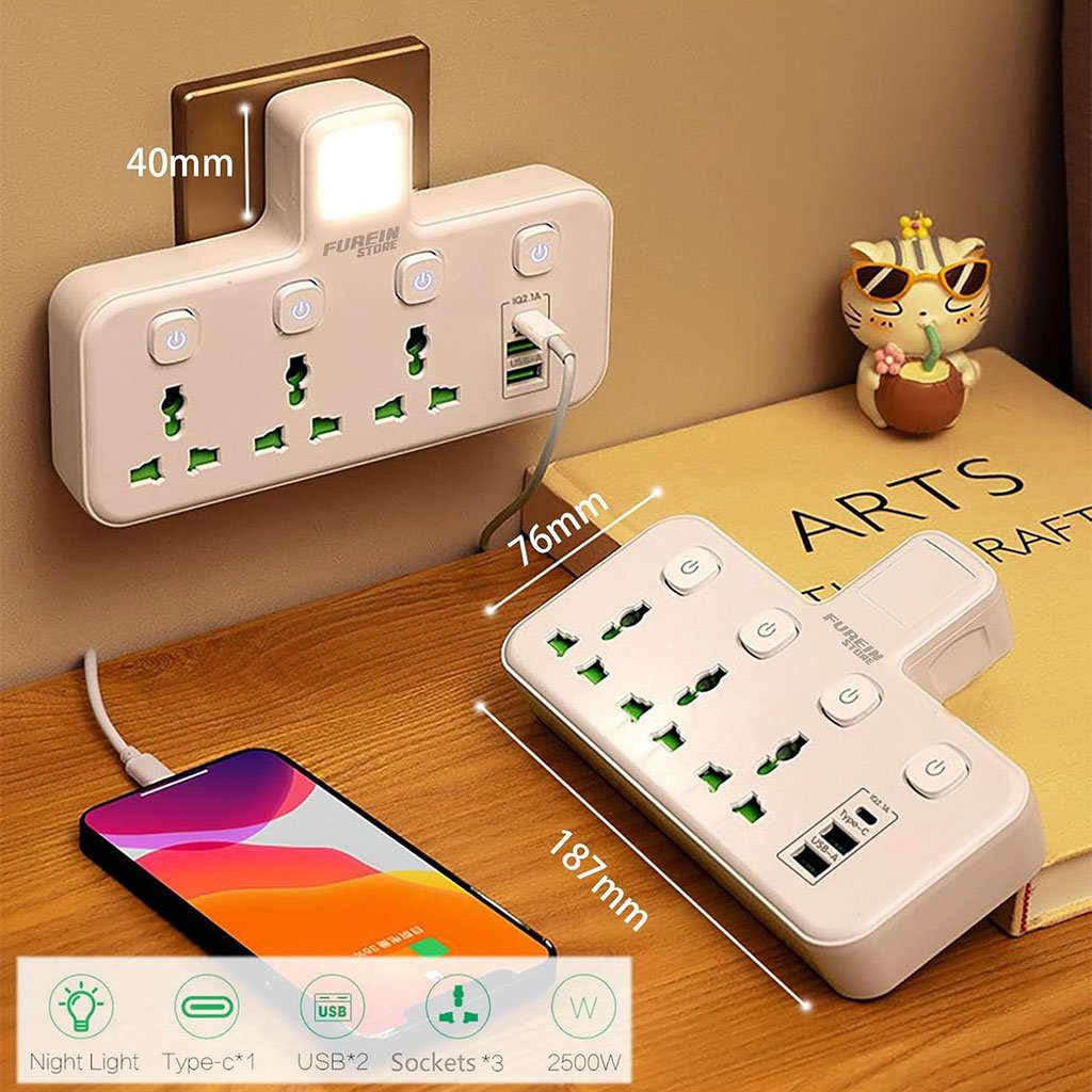 Multiprise Murale LED avec 2 ports USB-A et 1 port USB-C (charge rapide) – مقبس طاقة مقبس طاقة مع منافذ شحن - الصورة 7