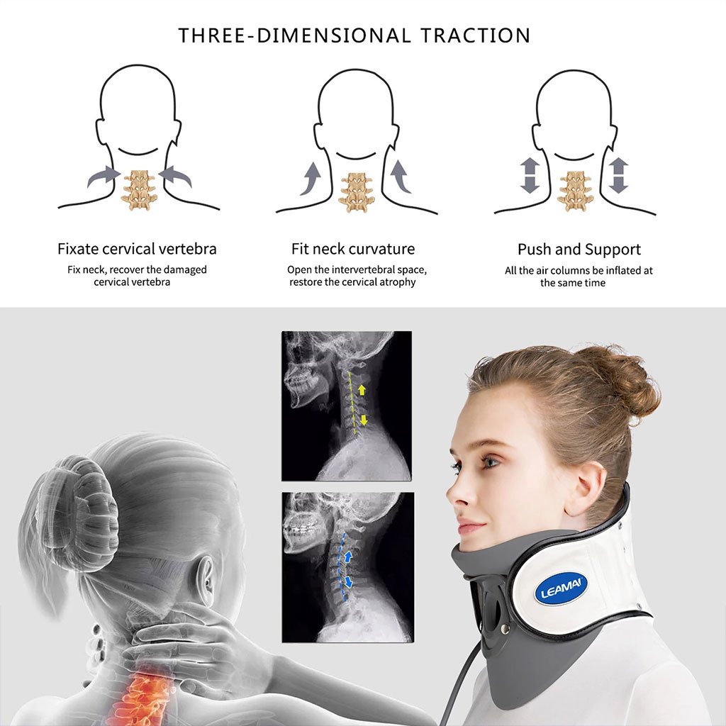 STARICARE Civière de cou gonflable et rétracteur de traction cervicale avec pompe – أداة تصحيح وضعية العنق - الصورة 7