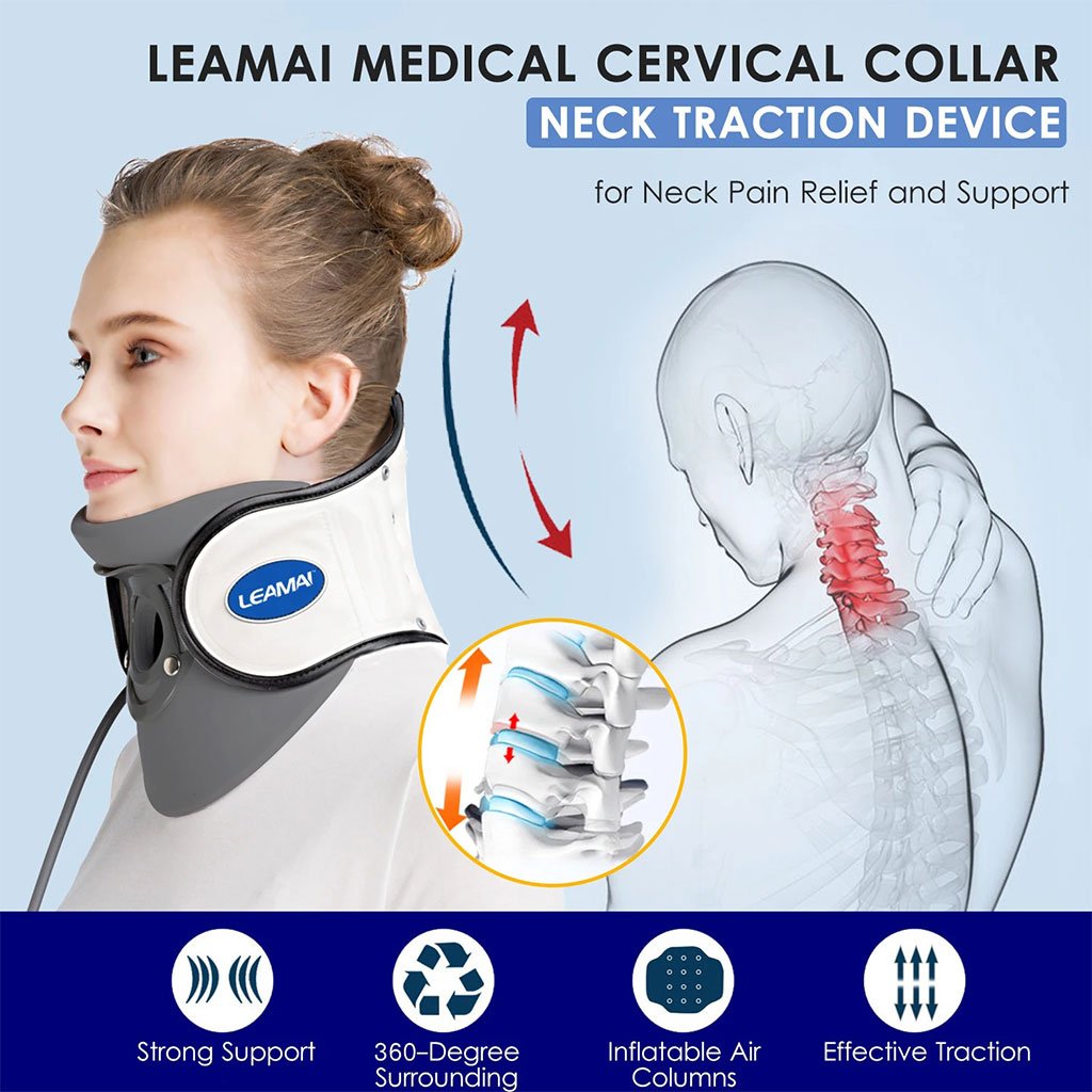 STARICARE Civière de cou gonflable et rétracteur de traction cervicale avec pompe – أداة تصحيح وضعية العنق - الصورة 5