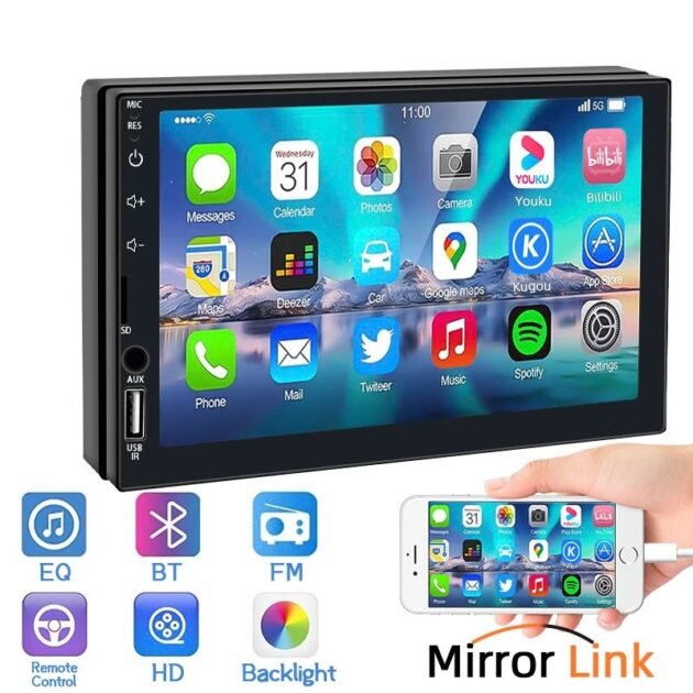 مشغل أقراص DVD/ بشاشة لمس 7 بوصات. منافذ وAUX