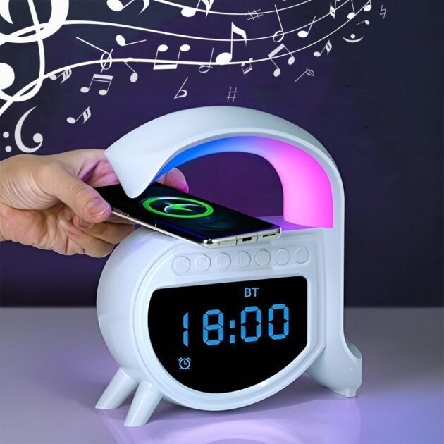 ساعة منبه وسماعة بلوتوث ذكية من نوع شاحن لاسلكي