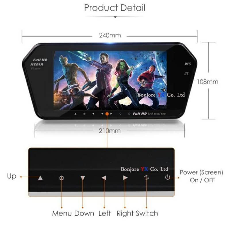 Rétroviseur écran LCD TFT 7 pouces MP5 bluetooth 1024P - الصورة 3