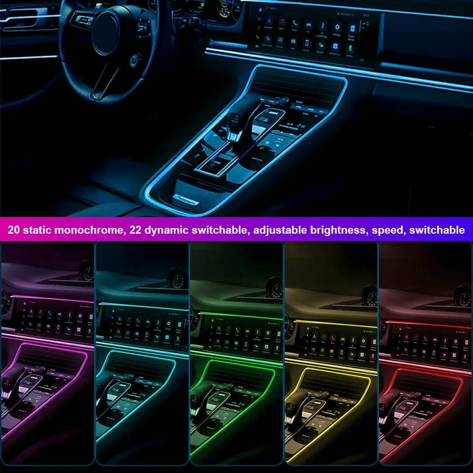 Bande lumineuse Fibre optique Led fluo RGB USB pour intérieur de voiture - الصورة 4
