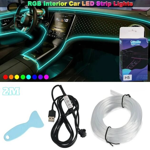 Bande lumineuse Fibre optique Led fluo RGB USB pour intérieur de voiture
