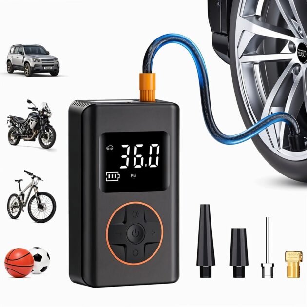 ضاغط هواء لإطارات السيارات مزود بمقياس ضغط رقمي
