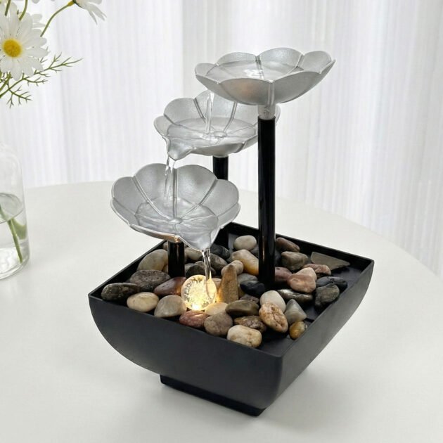 Fontaine décorative en forme de pétales avec lumières LED et pierres – نافورة مياه بعدة طبقات