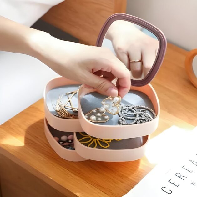 صندوق تخزين مجوهرات الطبقات مع مرآة
