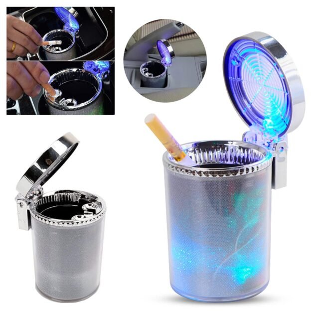 منفضة سجائر مزودة بغطاء مانع للروائح وإضاءة ملونة