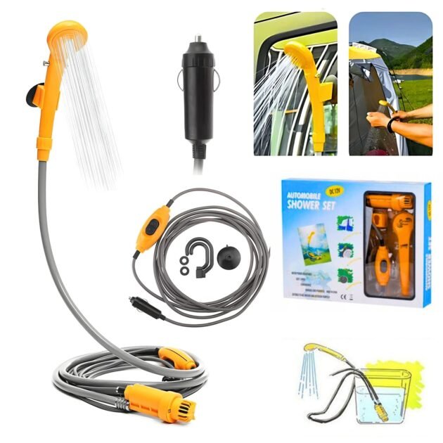 دُش خارجي محمول للتخييم والسيارة يعمل بجهد 12 فولت