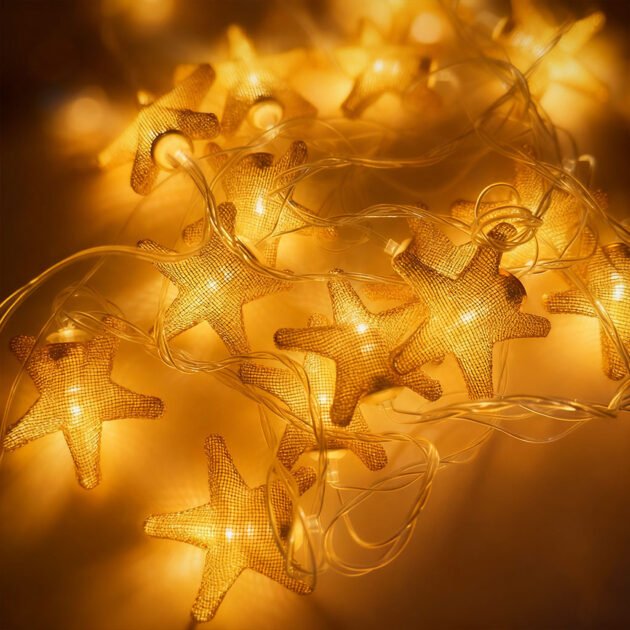 Guirlande Lumineuse Étoiles Dorées 16 LED avec Maillage Métallique – سلسلة أضواء رمضانية