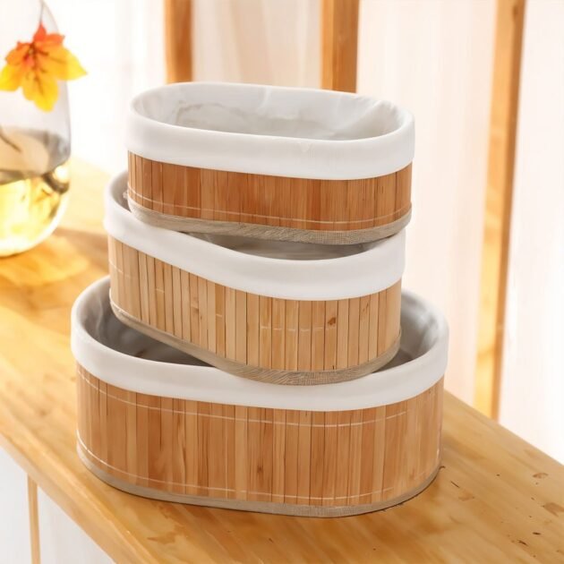 مجموعة من 3 سلال تخزين من الخيزران