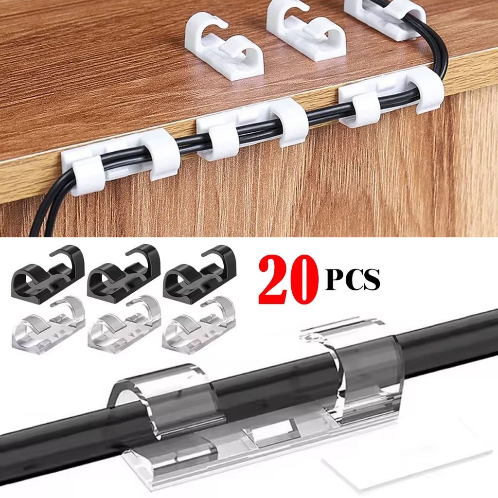 عبوة من 20 مشبك كابلات لاصقة وشفافة